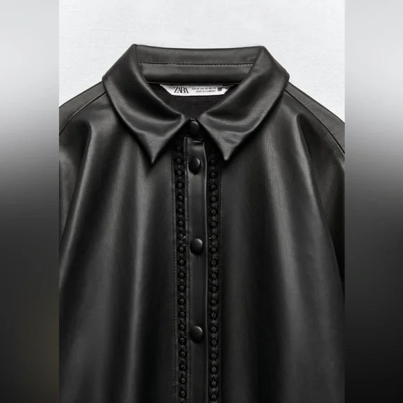 Women Zara Faux Leather Overshirt With Lace Inserts Size XS - Picture 8 of 16
